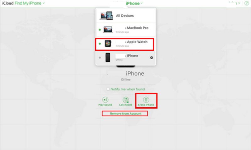 Remove Apple Watch Via iCloud
