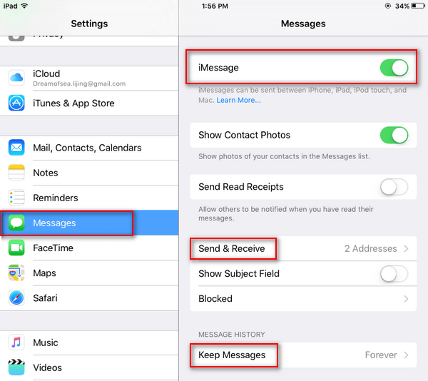 Habilitar iMessages en iPad
