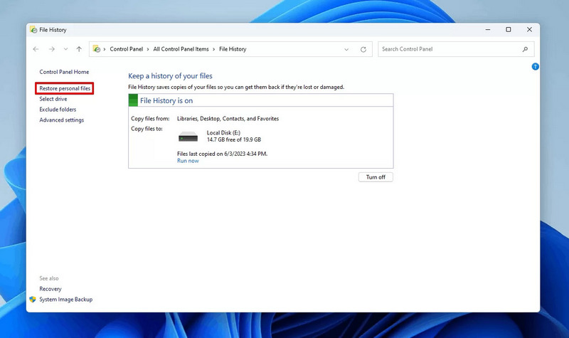 Restaurar archivo personal