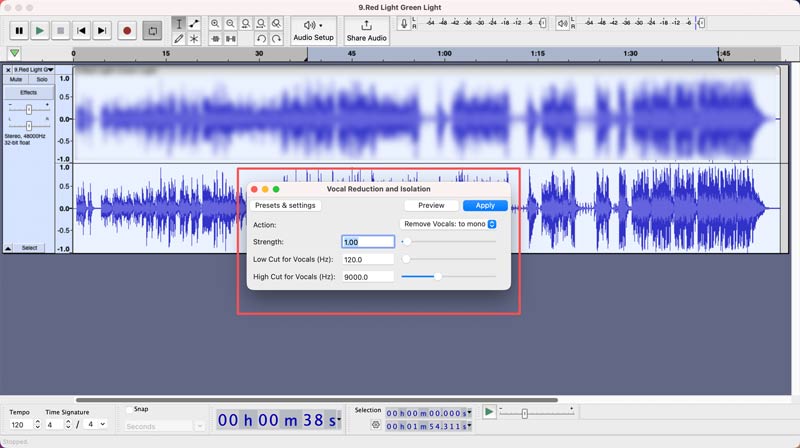 Reducción y aislamiento vocal Audacity