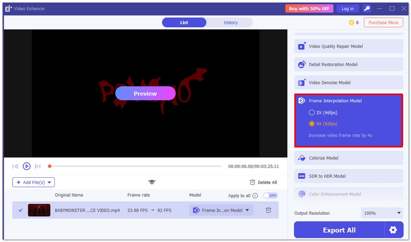 Seleccione la velocidad de fotogramas