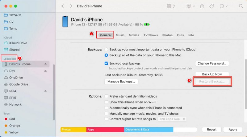 Restaurar vídeos eliminados en Finder