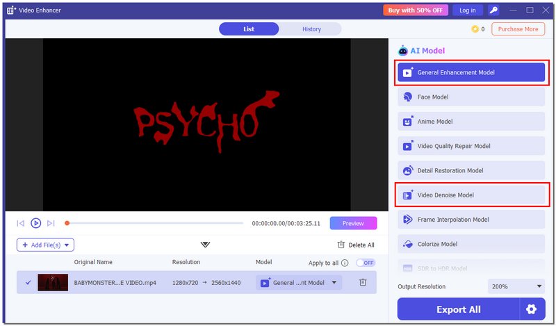 Elija General y Denoise