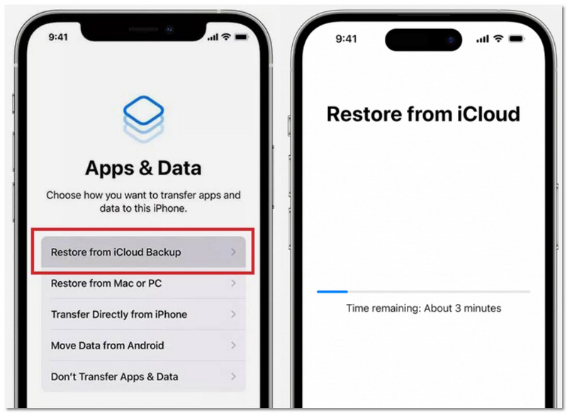 Seleccione Restaurar desde copia de seguridad de iCloud