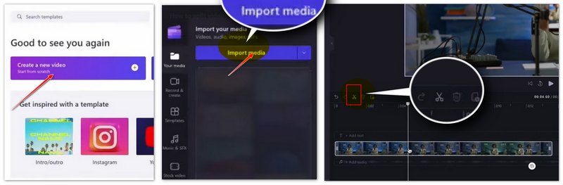 Vídeo dividido en Clipchamp
