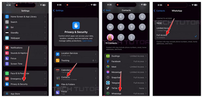 Sincroniza tus contactos de WhatsApp en tu iPhone más reciente.