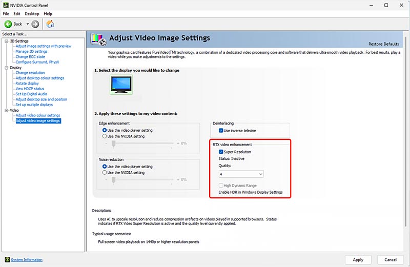 Habilite Nvidia para mejorar la calidad del video